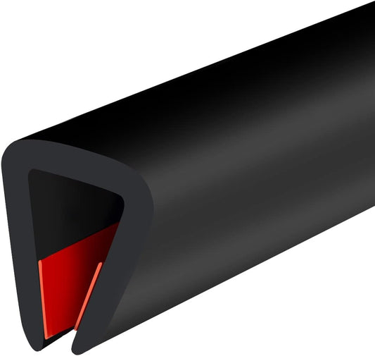 Rubber Edge Trim, Self-Adhesive Rubber Edge Protector for 1/4" Mirror and Flexiglass, EPDM Material, Fit 1/4"(6mm), Length 20Ft, Black Color, U Channel Edge Trim