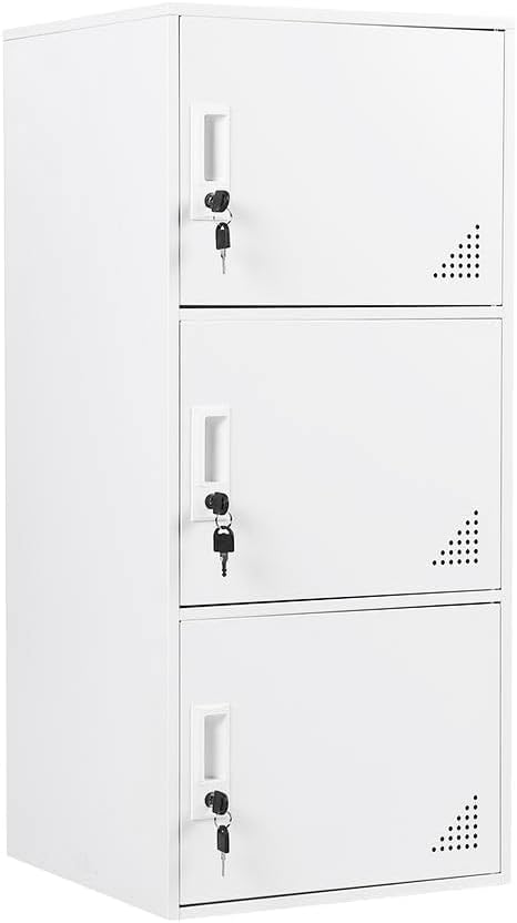 Student Locker Organizer, Multi-Door Steel Locker, Small Locking Cabinet Storage Organizer, Office File Cabinet, Home Locker, Gym Locker, Metal Storage Locker (3 Door, White)