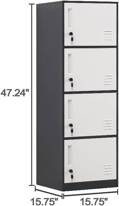 4 Door Metal Storage Locker Cabinet for Office, Home, Gym, School, Steel Cabinet to Storage File, Toys, Shoes and Sports Equipment, Locker Organizer for Gym Office Bedroom (4 Door, Grey)