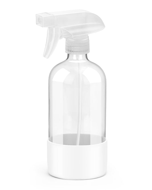 Glass Spray Bottles with Silicone Sleeve Protection, Empty 16OZ Reusable Spray Bottles, Refillable Containers with Spray Nozzles for Cleaning Solutions, Plants and Essential Oils 1 Pack White