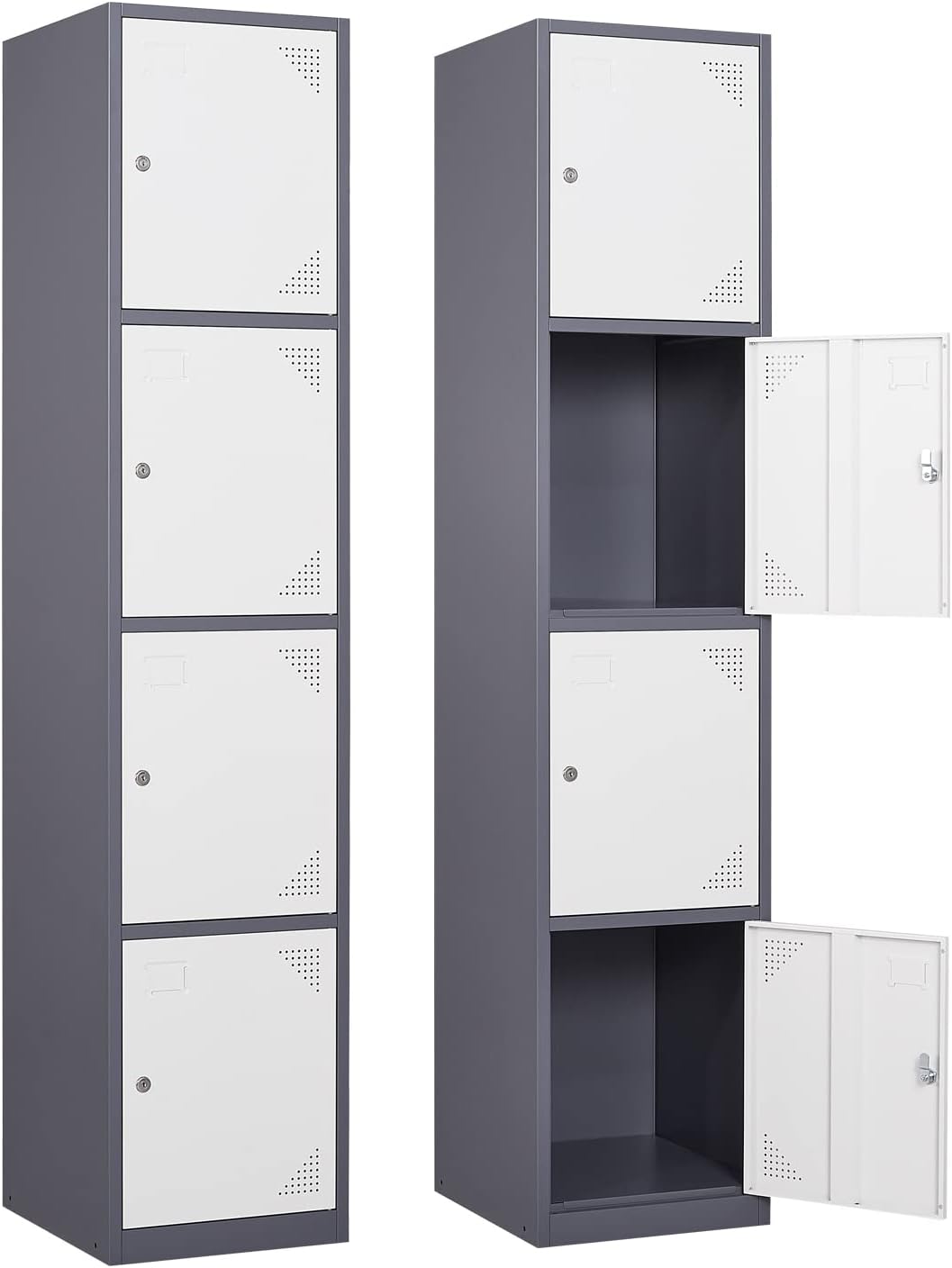 Metal Locker with 4 Doors, 71'' Lockers for Employees Steel Storage Locker, Lockable Locker Cabinet for School, Gym, Home Office and Garage（Grey White） (Rectangular)