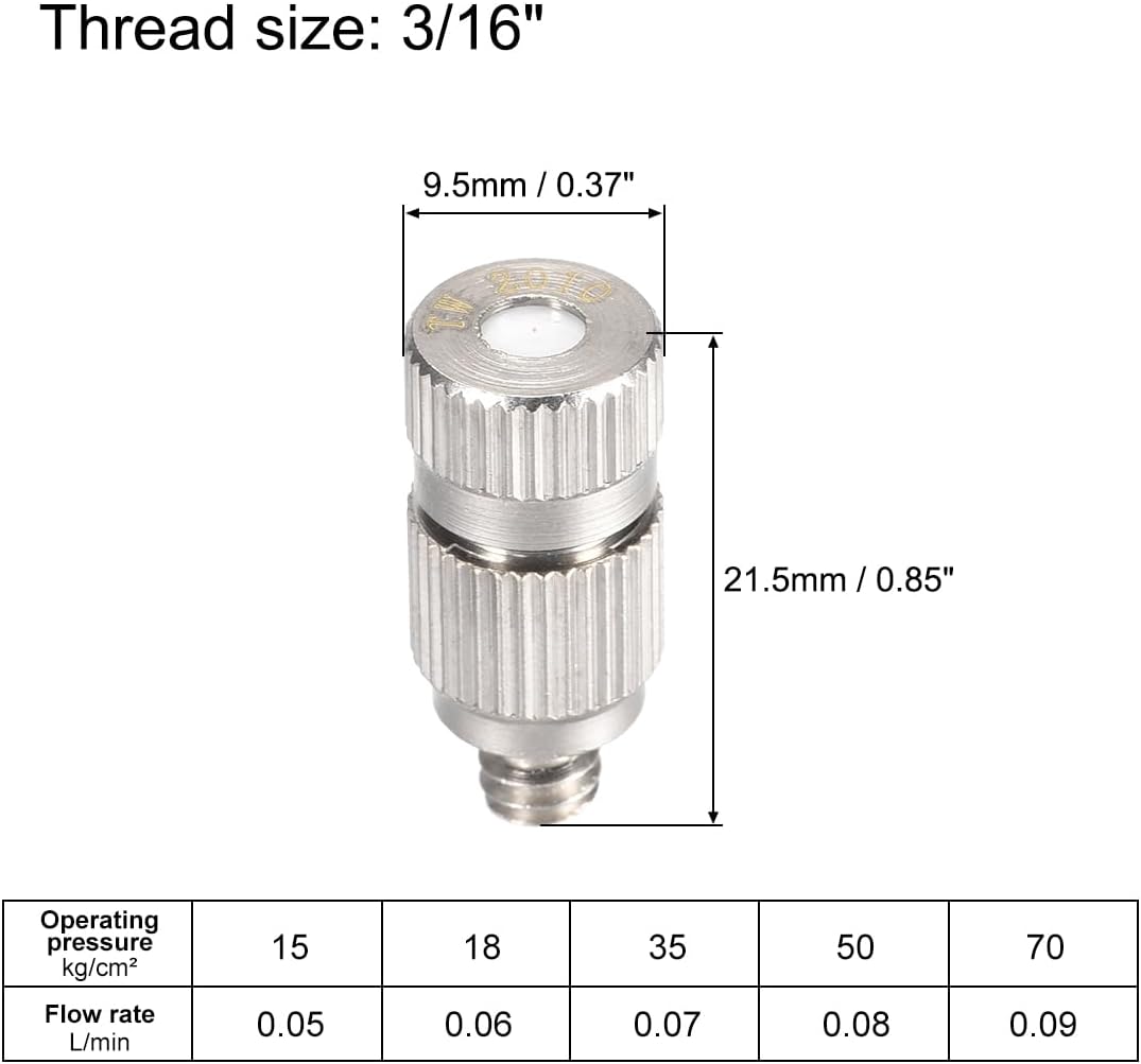 uxcell Brass Misting Nozzle - 3/16-inch Threaded 0.2mm Orifice Dia Fogging Spray Head for Outdoor Cooling System - 5 Pcs Silver Tone