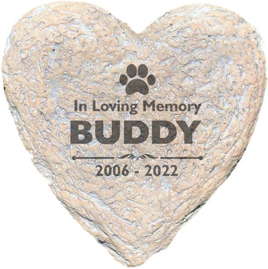 GiftsForYouNow Engraved Personalized Pet Memorial Garden Stone, 8.5" W, Heart-Shaped, Durable, Waterproof, Indoor/Outdoor