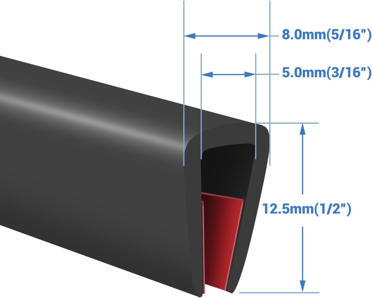 Rubber Edge Trim, Self-Adhesive Rubber Edge Protector for 3/16" Glass and Flexiglass, EPDM Material, Fit 3/16"(5mm), Length 20Ft, Black Color, U Channel Edge Trim