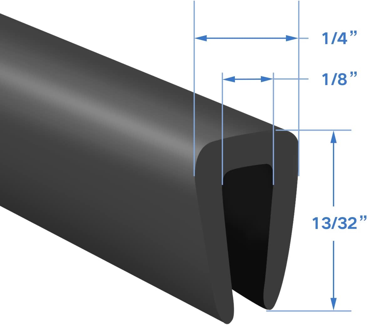 Rubber Edge Trim, 1/8" U Channel Edge Trim, Edge Protector for Glasses or Flexi Glasses, 1/8 in Flexible U Shaped Gasket, Black Color, Length 20 Ft