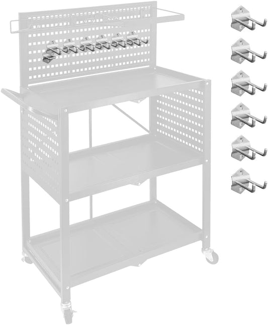 Lumizone Tool Cart 3-Tier Foldable Tool cart on Wheels DIY Use Tool Organization Tool Storage Mobility Transport Garage Organizers (Hook Set B)