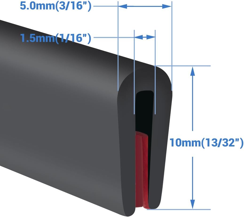 Rubber Edge Trim, Self-Adhesive Rubber Edge Trim, Edge Protector for Sheet Metal, EPDM Material, Fit 1/16"(1.6mm), Length 20Ft, Black Color,