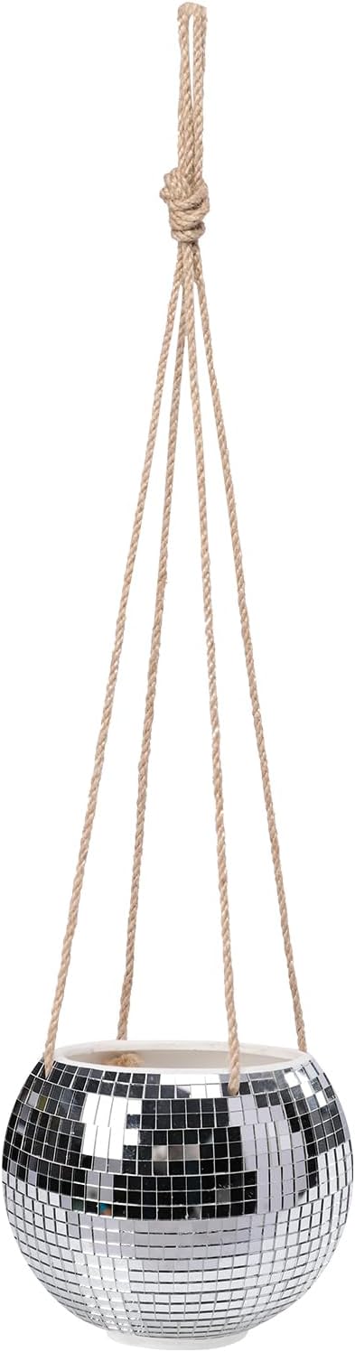 Hanging Planter Mosaic Garden Pot Small Flower Pot for Indoor Plant Disco Ball Hanging Planter with Drainage Sliver Check