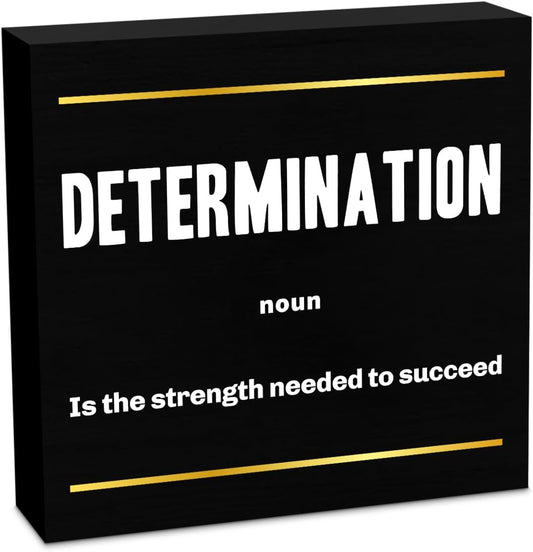 Determination Noun Entrepreneur Black Wooden Box Sign, Inspirational Office Decor Decorative Table Shelf Desk Decor, Rustic Workplace Farmhouse Home Bedroom Office Decorations Desk Accessories