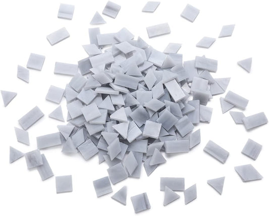 Lanyani 200 Pieces Glass Mosaic Tiles, 4-Shapes Mixed Stained Glass Pieces Tile for Crafts,Light Grey