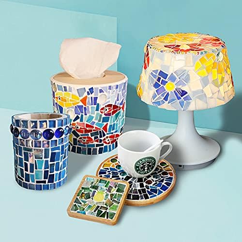 1.1lb Irregular Crystal Mosaic Tiles,Small Mosaic Tile DIY Hobbies Children Handmade Crystal Craft for Crafts Bulk DIY Picture Frames Handmade Jewelry Coaster (Blue Series)