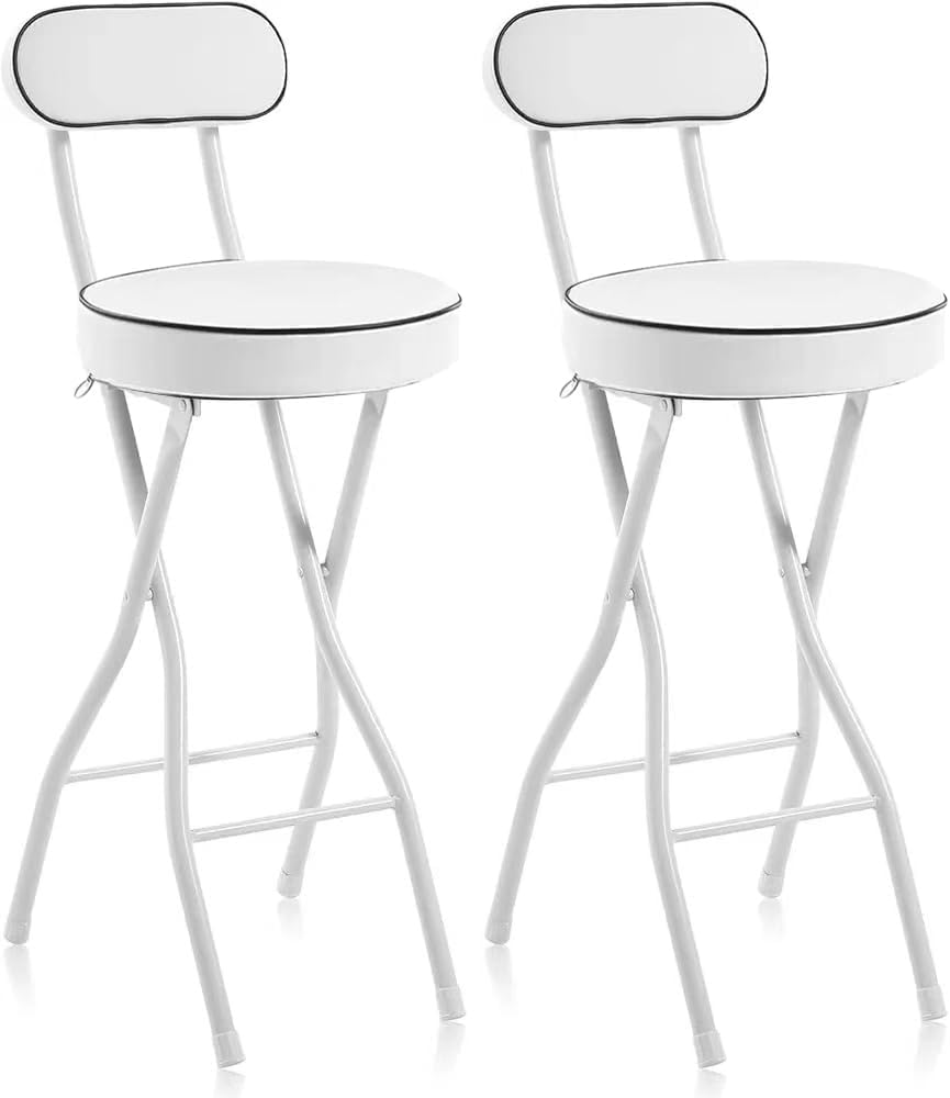 UWEAR Folding Bar Stool with Back,Tall Foldable Stool Leather Padded Portable Stools Counter Height Foldable Stools Chairs,Collapsible Stool for Adults Kitchen Island Guitar Barstools(2 PCS White)