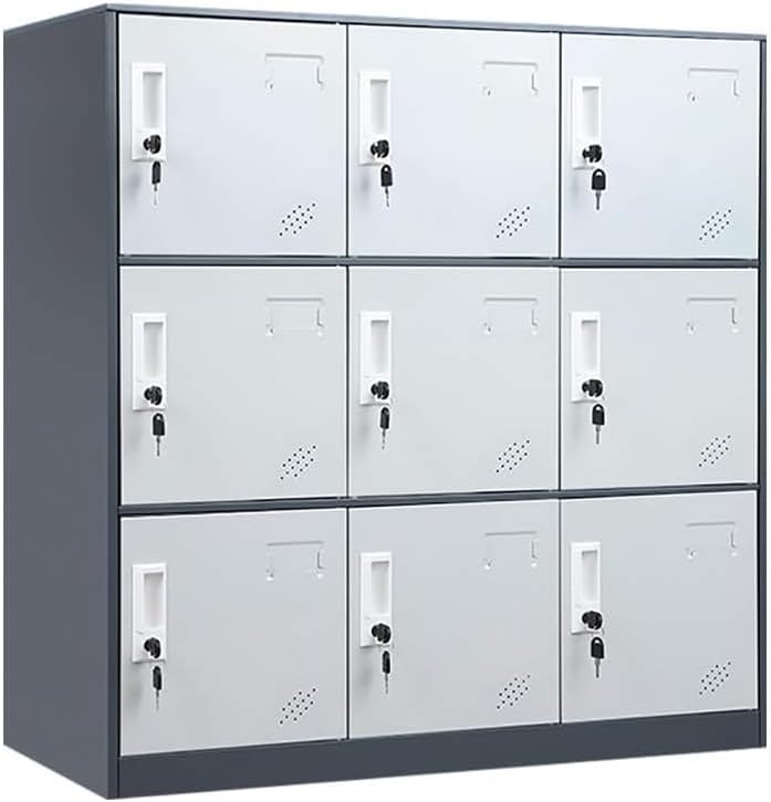 9 Door Metal Storage Locker Cabinet for Office, Home, Gym, School, Steel Cabinet to Storage File, Toys, Shoes and Sports Equipment, Locker Organizer for Gym Office Bedroom (9 Door, Grey)