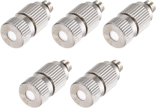 uxcell Brass Misting Nozzle - 3/16-inch Threaded 0.5mm Orifice Dia Fogging Spray Head for Outdoor Cooling System - 5 Pcs Silver Tone