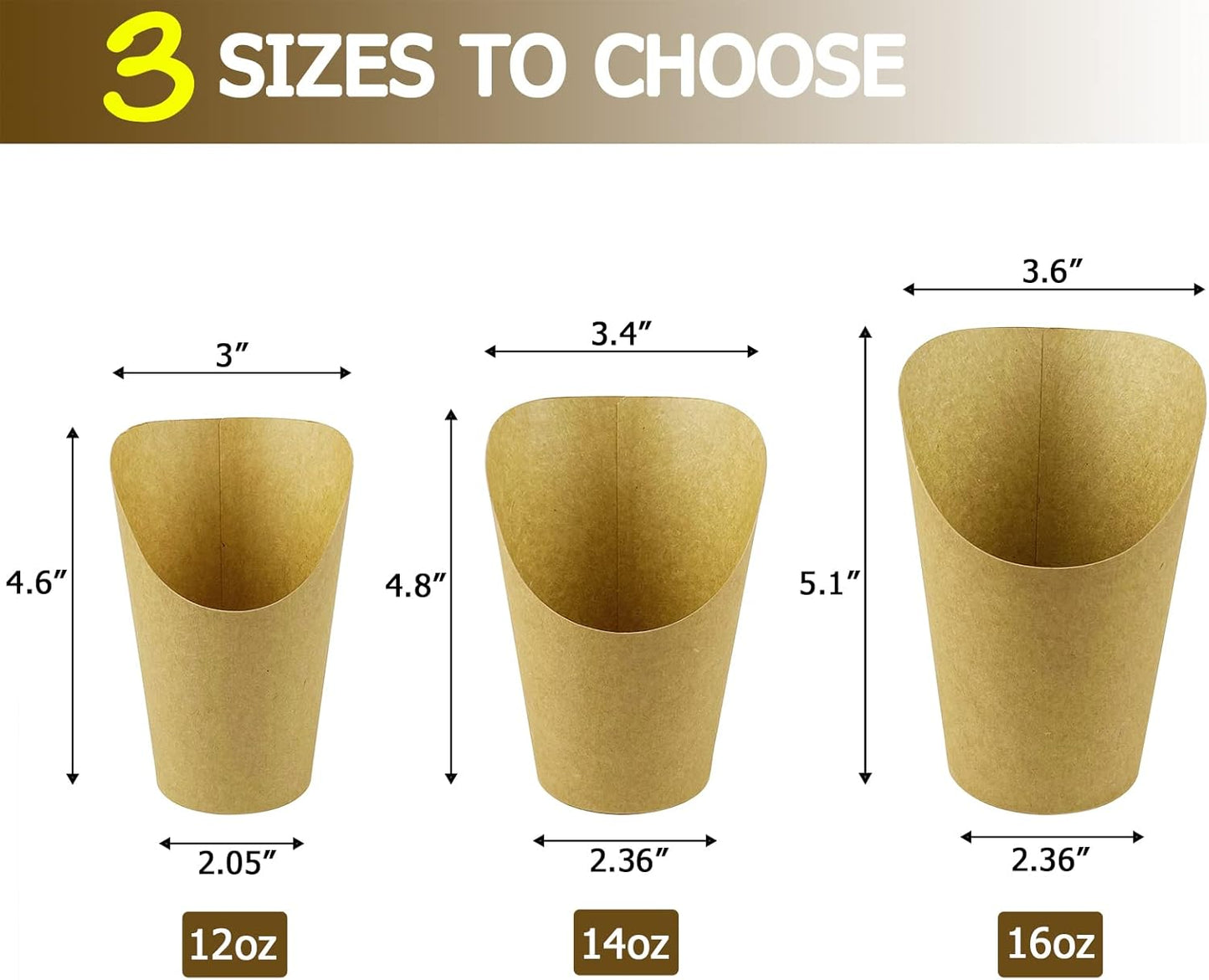 CAMKYDE 50 Pcs French Fries Holder, 12oz Disposable Paper French Fry Cups Charcuterie Cups for all Occasions (12oz)