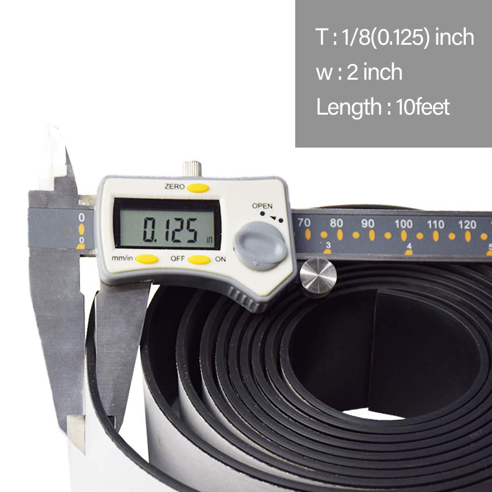 DOBTIM Adhesive Neoprene Solid Rubber Strips 1/8 (.125)" Thick X 2" Wide X 10'Long, Self Stick Rubber Sheet Non-Slip Insulation Pads Strip Roll