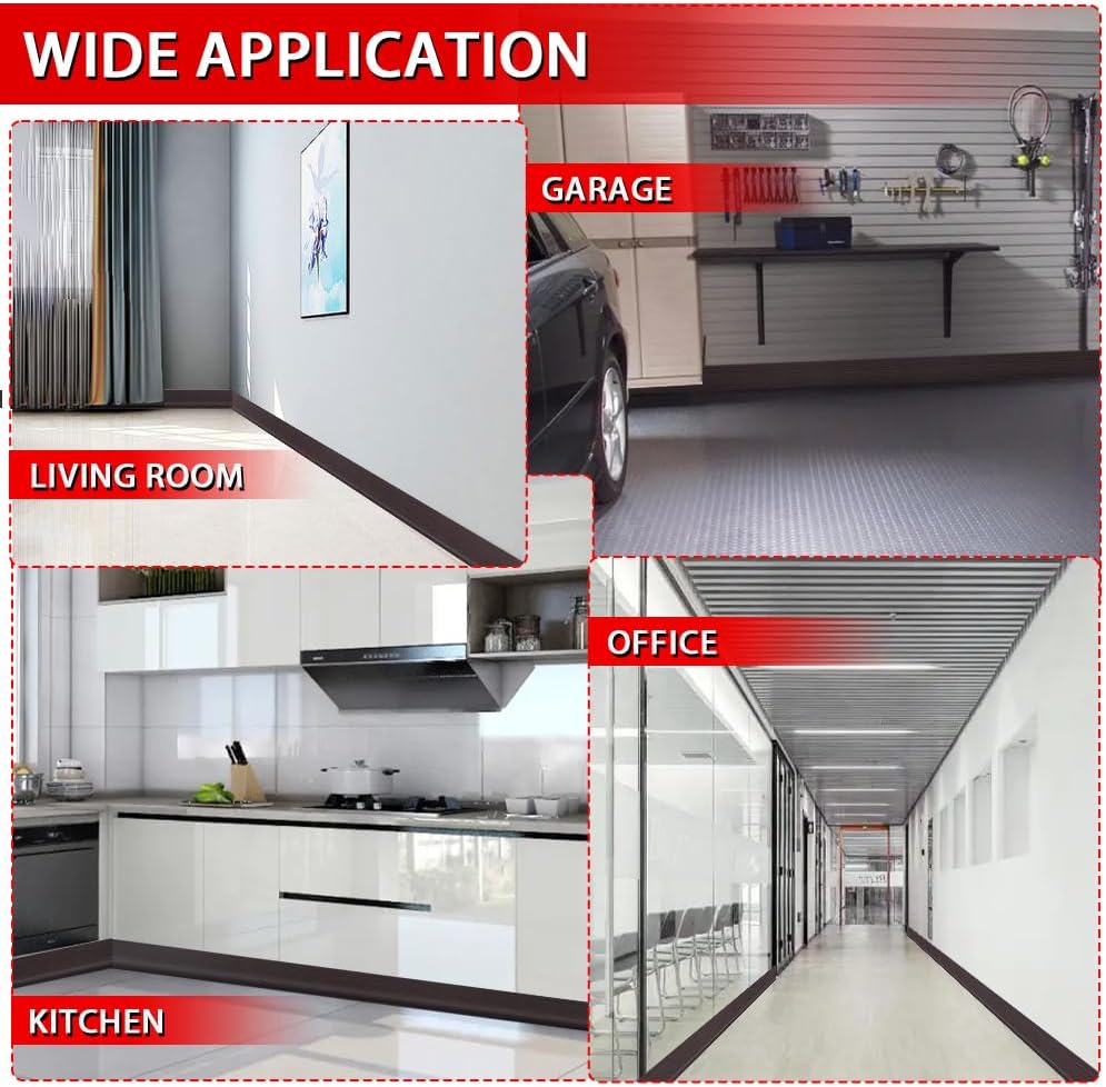 Vinyl Wall Base Baseboard Molding Trim 6" Flexible Self Adhesive Rubber Wall Base Moulding Trim Peel and Stick Design, 6 Inch x 60 Feet, Black Walnut Wood