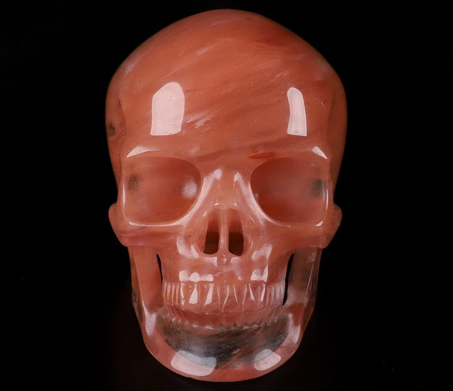 Skullis 5.0" Smelted Quartz Super Realistic Crystal Skull, Hand Carved Gemstone Fine Art Sculpture, Reiki Healing Stone Statue.2238