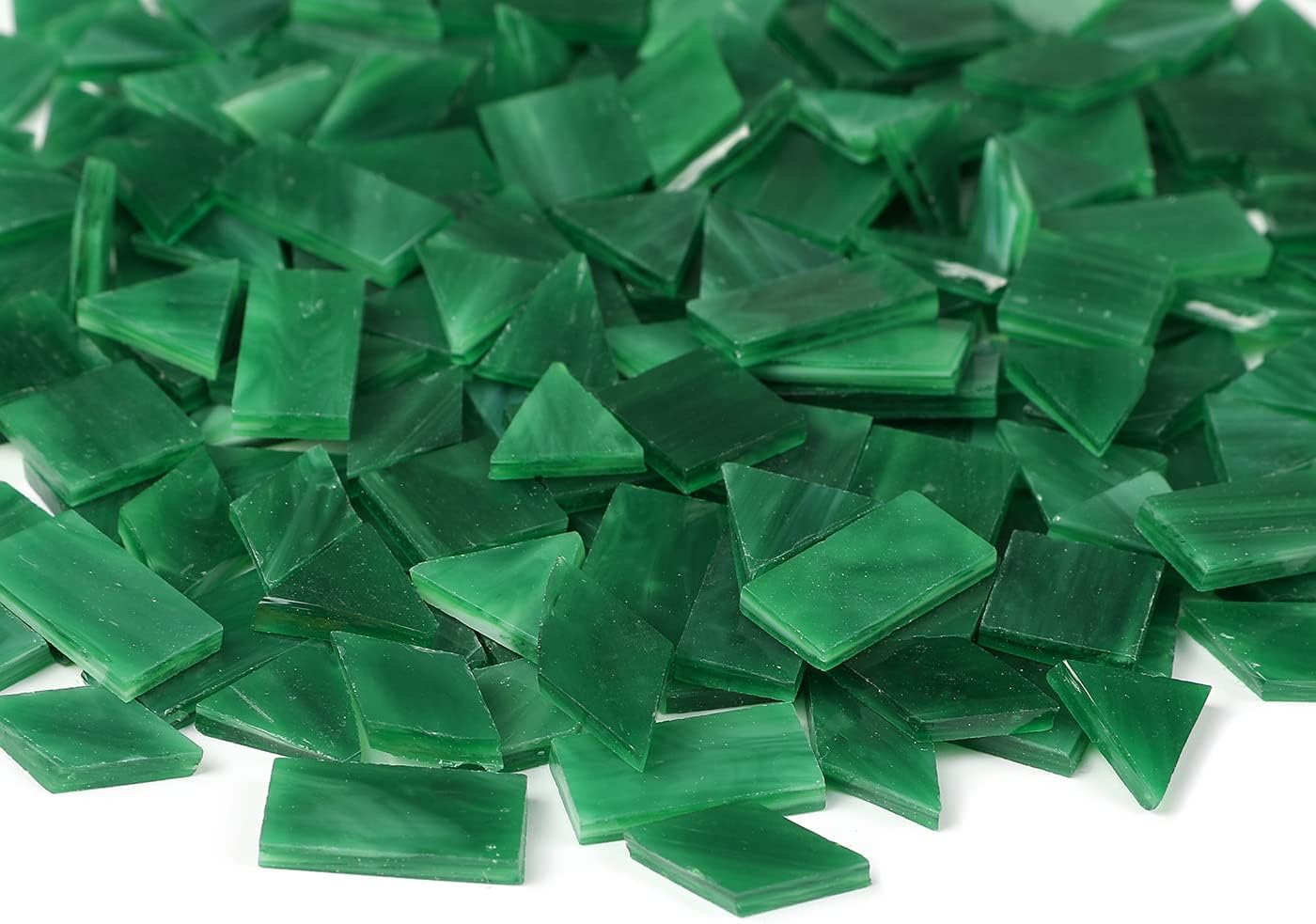 Lanyani 200 Mixed Color Glass Mosaic Tiles - 4 Shapes, Tiffany Stained Glass Pieces for Crafts, Pine Green
