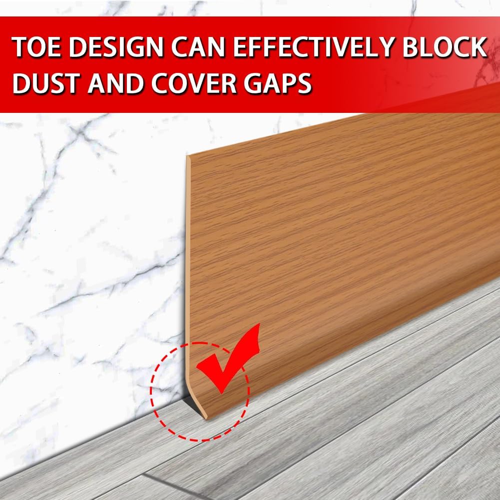 Vinyl Wall Base Baseboard Molding Trim 6" Flexible Self Adhesive Rubber Wall Base Moulding Trim Peel and Stick Design, 6 Inch x 20 Feet, Yellow Wood