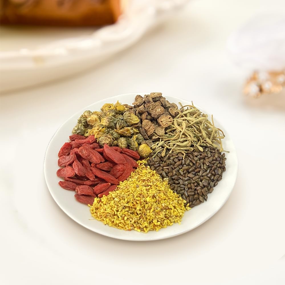 XIEJINJI Chrysanthemum Cassia Seed Tea Bags, 40 Count, Burdock Root, Goji Berry, Honeysuckle, Osmanthus Combination Herbal Tea, Eco-Conscious Packaging