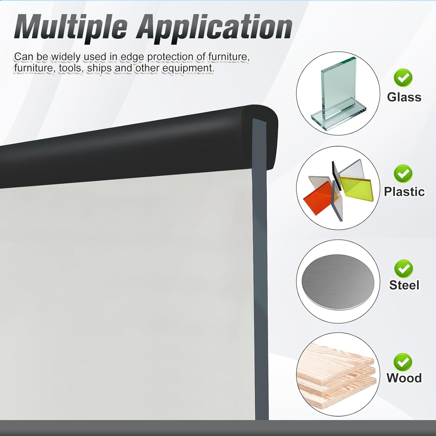 Rubber Edge Trim, Self Adhesive U Channel Edge Trim, U Shaped Trim for Plywood, Glasses, Mirror, Flexiglass, Sharp Edge Parts, Fit for 1/4", Length 20Ft, Black Color, Peel and Stick Plastic Trims