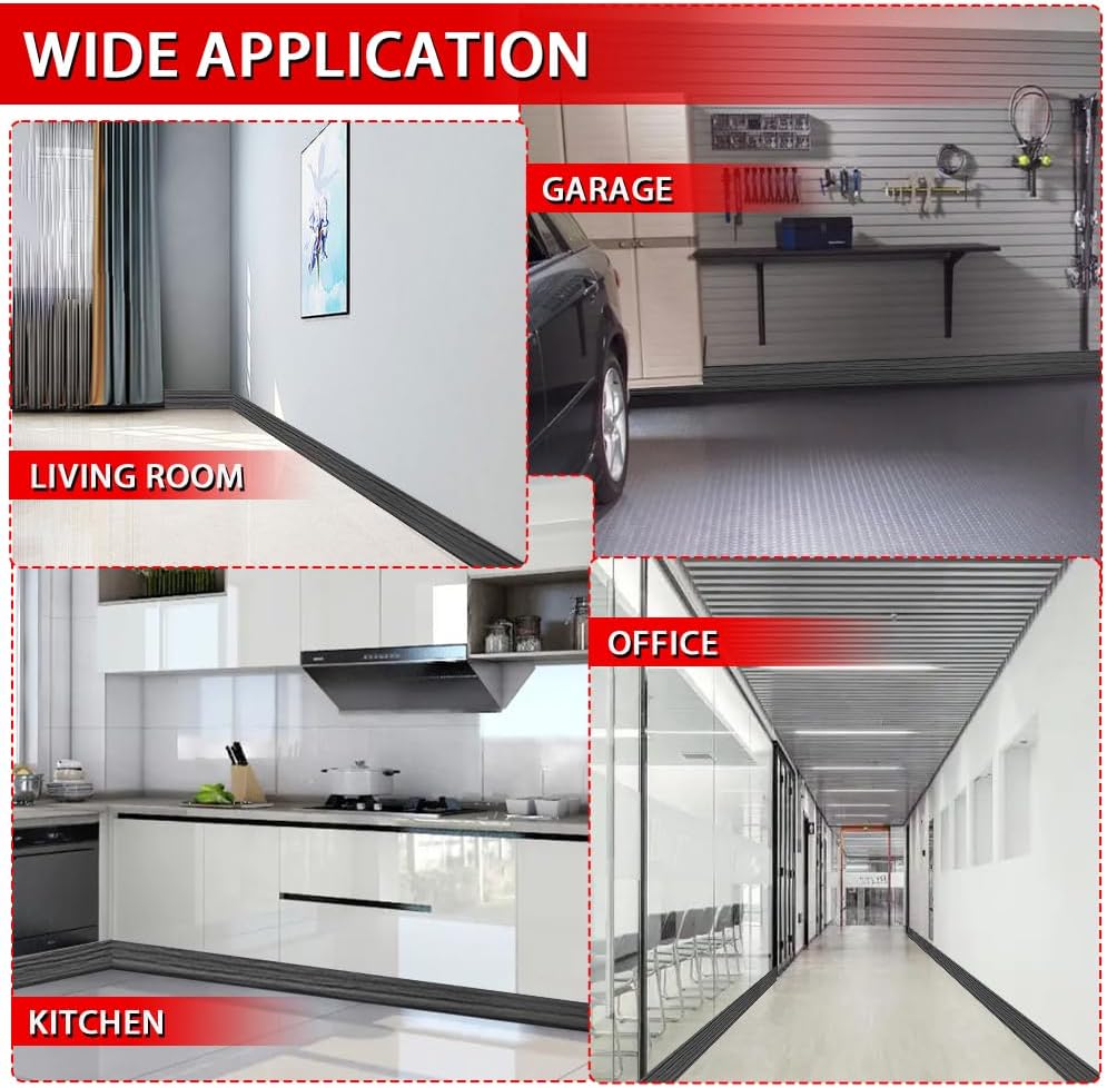 FONUNO Vinyl Wall Base Baseboard Molding Trim 4" Flexible Self Adhesive Rubber Wall Base Moulding Trim Peel and Stick Design, 4 Inch x 40 Feet, Dark Gray Wood Grain