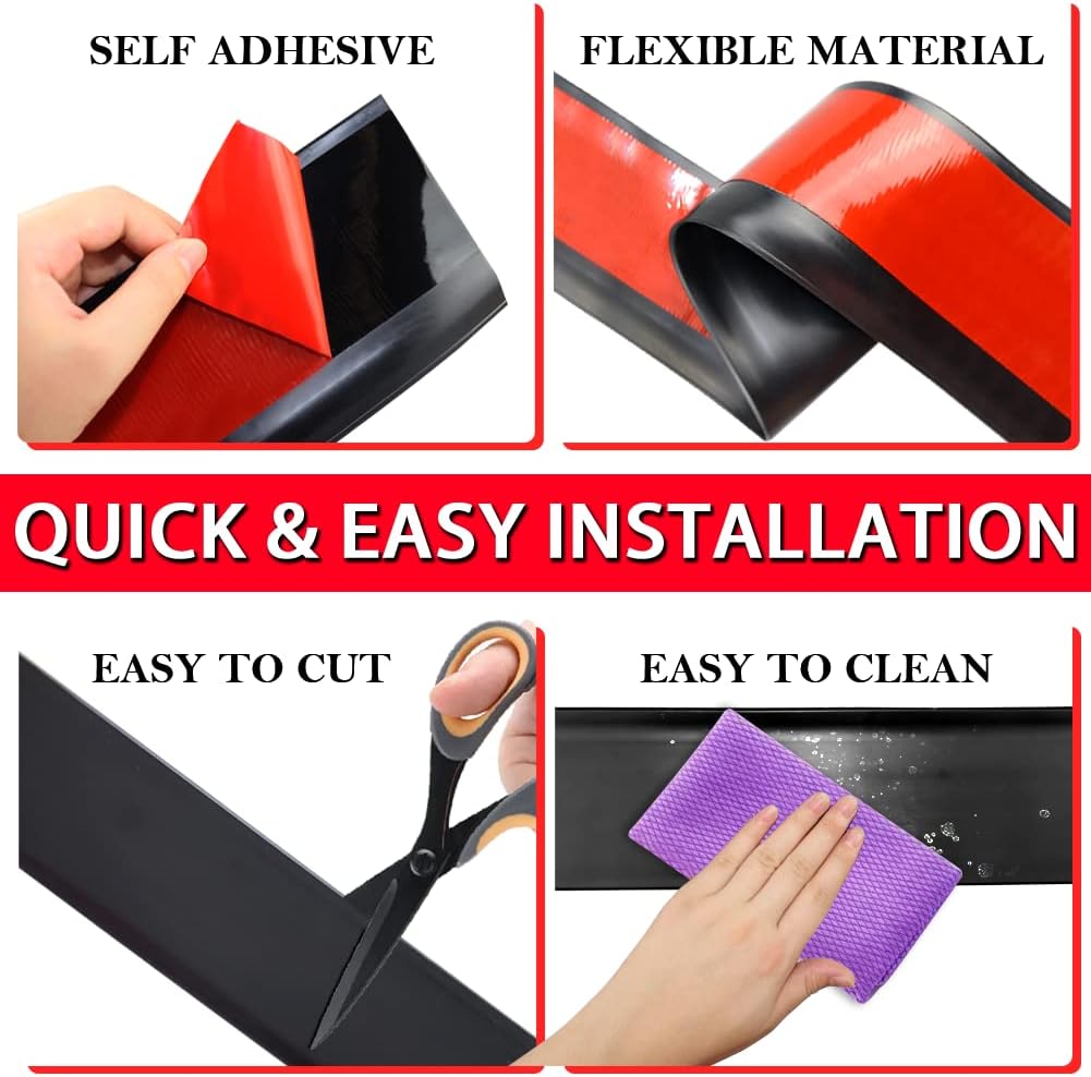 Vinyl Wall Base Baseboard Molding Trim 6" Flexible Self Adhesive Rubber Wall Base Moulding Trim Peel and Stick Design, 6 Inch x 40 Feet, Black