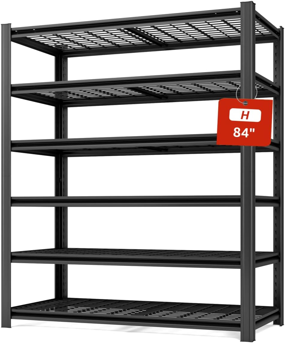 3600LBS 6 Tier Metal Shelving Unit 84" H x 55" W x 24" D, Adjustable Garage Shelves, Heavy Duty Storage Shelves for Warehouse, Basement, Kitchen, Pantry, Living Room, Black