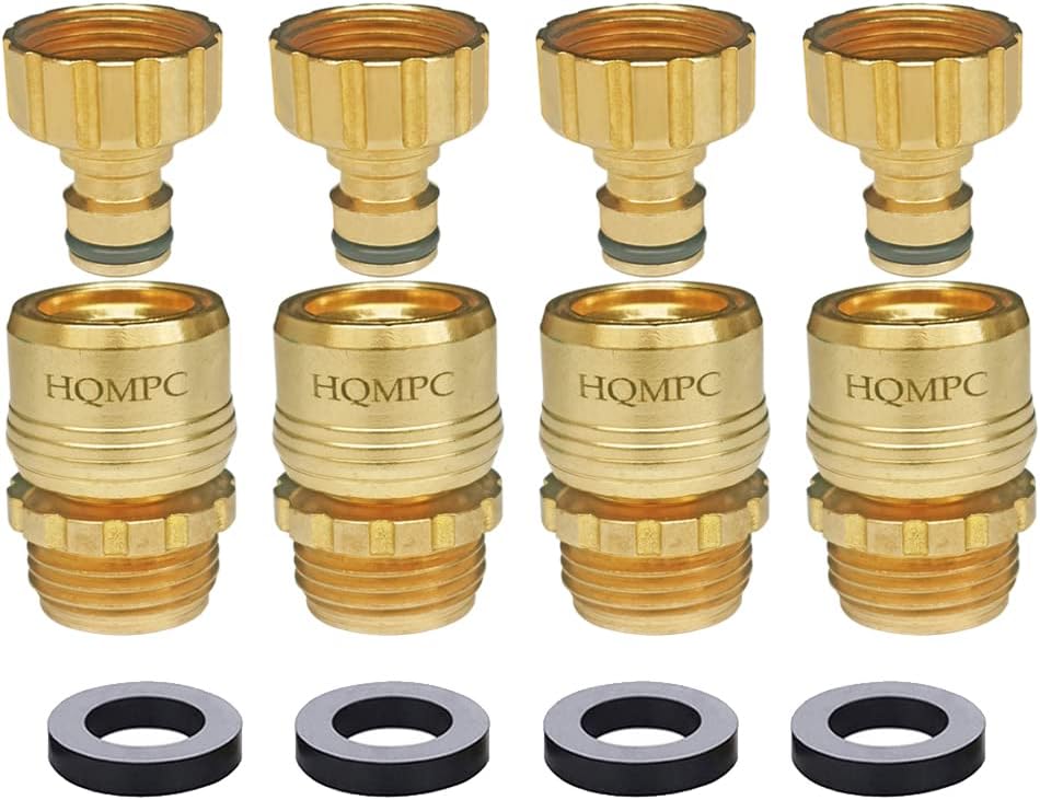 HQMPC Garden Hose Quick Connect No Pb Solid Brass Quick Connector Garden Hose Fitting Water Hose Connectors 3/4 inch GHT (4)