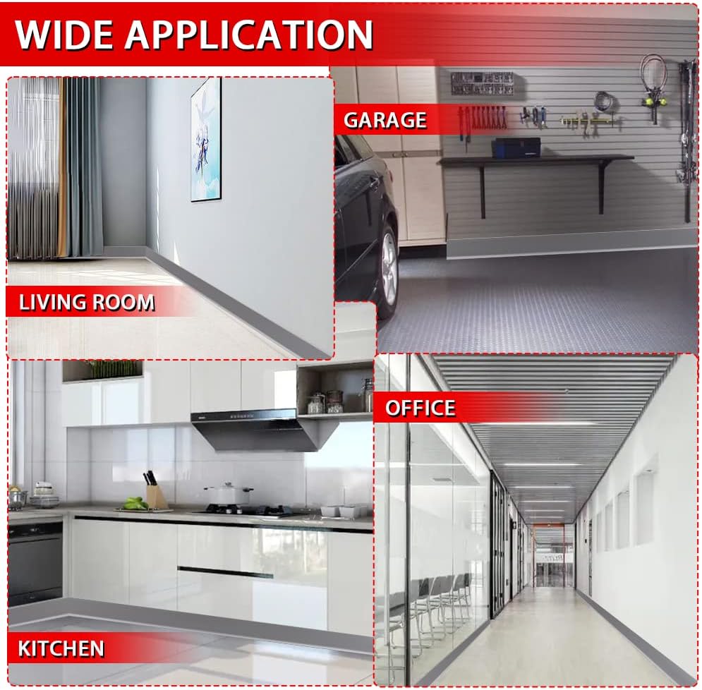 FONUNO Vinyl Wall Base Baseboard Molding Trim 4" Flexible Self Adhesive Rubber Wall Base Moulding Trim Peel and Stick Design, 4 Inch x 200 Feet, Gray