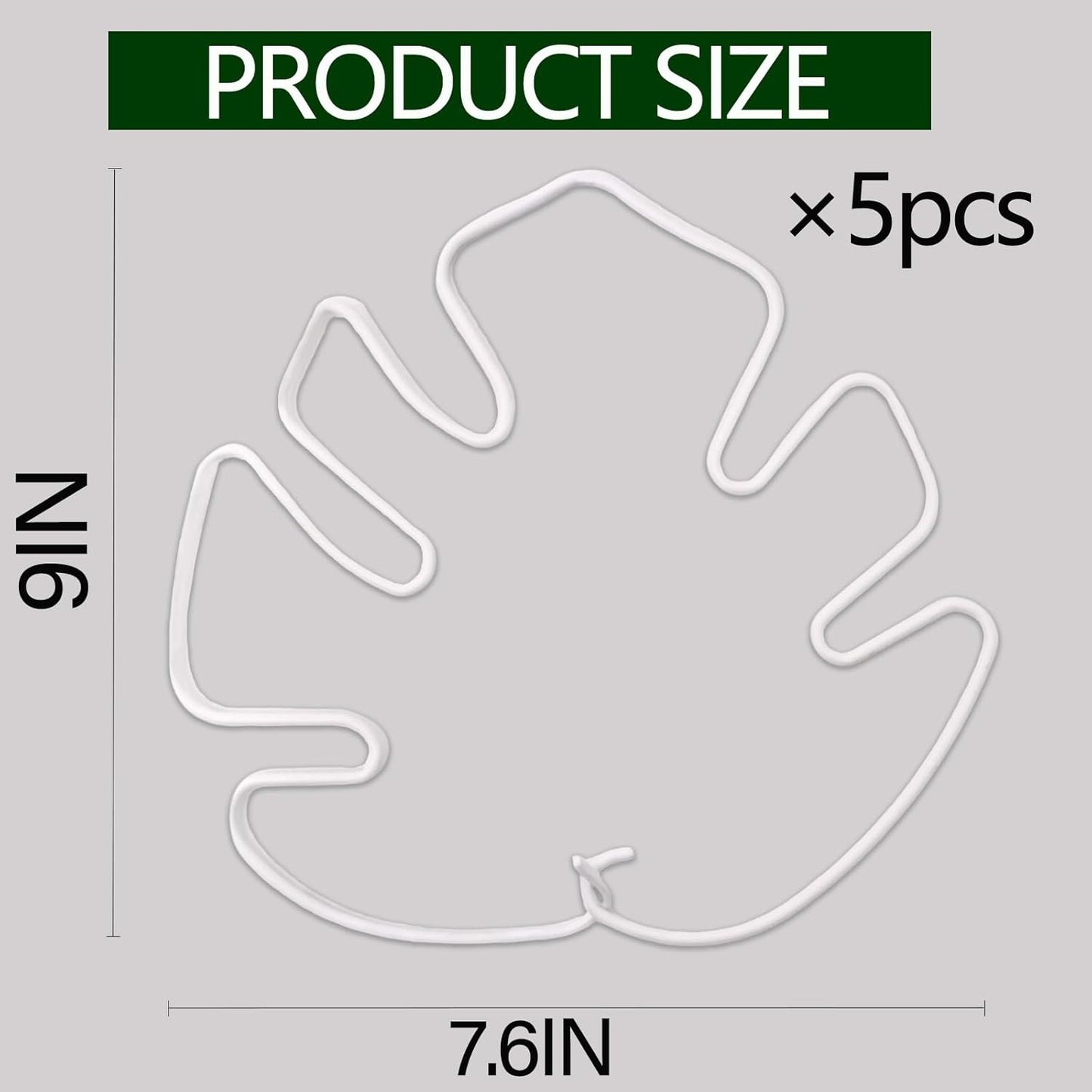 White Monstera Plant Stem Support - 5PCS 7.3x6.25in Durable Adjustable Garden Stake for Indoor Plants, Fishbone Cactus Holder, Innovative Leaf Clip Set, Ideal Tool for Healthy Plant Growth