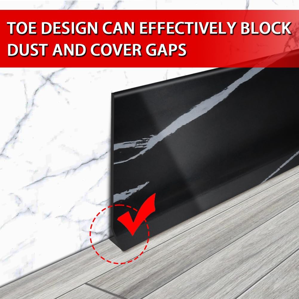 Vinyl Wall Base Baseboard Molding Trim 4" Flexible Self Adhesive Rubber Wall Base Moulding Trim Peel and Stick Design, 4 Inch x 200 Feet, Black Stone Grain