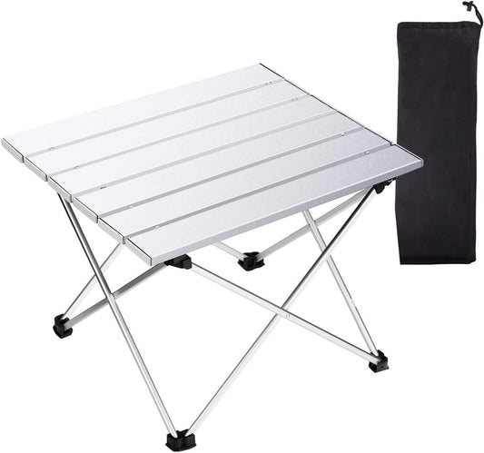 Tesouro Portable Camping Table,Folding Side Table Aluminum Top for Outdoor Cooking, Hiking, Travel, Picnic (Sliver-Large)