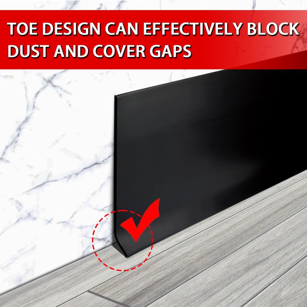 Vinyl Wall Base Baseboard Molding Trim 6" Flexible Self Adhesive Rubber Wall Base Moulding Trim Peel and Stick Design, 6 Inch x 40 Feet, Black