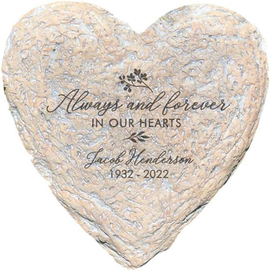 GiftsForYouNow Engraved Always and Forever in Our Hearts Memorial Garden Stone, Heart Shaped 8.5" by 8.5"