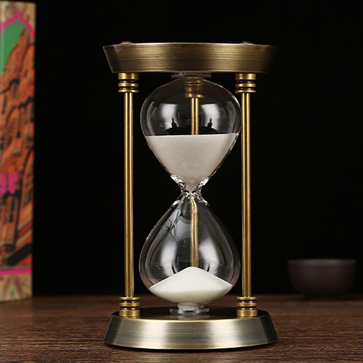 Sand Timer 15 Minutes,Hour Glass,Metal Vintage Hourglass,Hourglass Decor,for Home Decoration Office Desk Wedding Party Decor Kitchen Timer (White Sand)