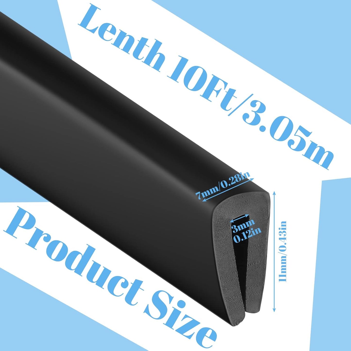 Kingdder Rubber Edge Trim U Channel Rubber Door Seal Strip Weather Resistance Sheet Metal Edge Protector Fits 1/8 Inch for Car Doors, Steel Plates, Glass, Hatches, Table Corners(10 Feet)