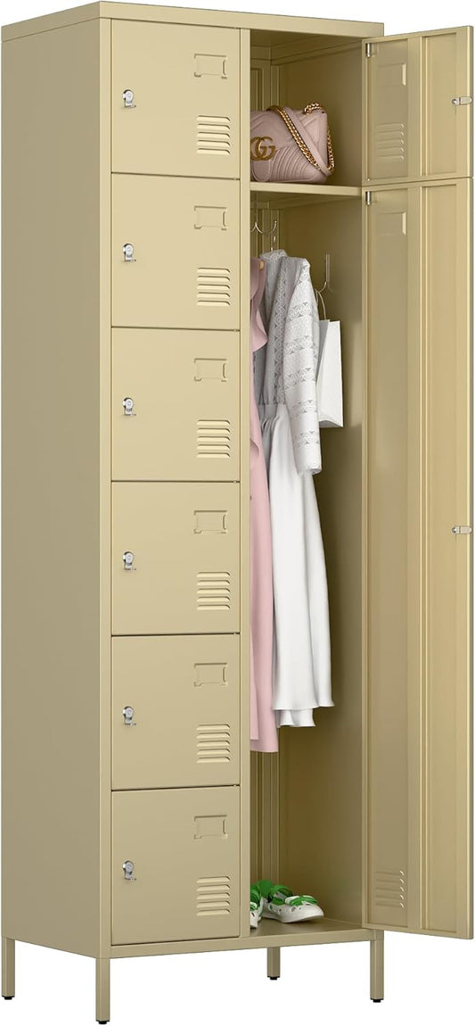 72" H Metal Storage Lockers with Doors and Rod,Industrial Combination Employee Lockers for Office,Home Gym,School,Assembly Required,7+1Doors,Camel