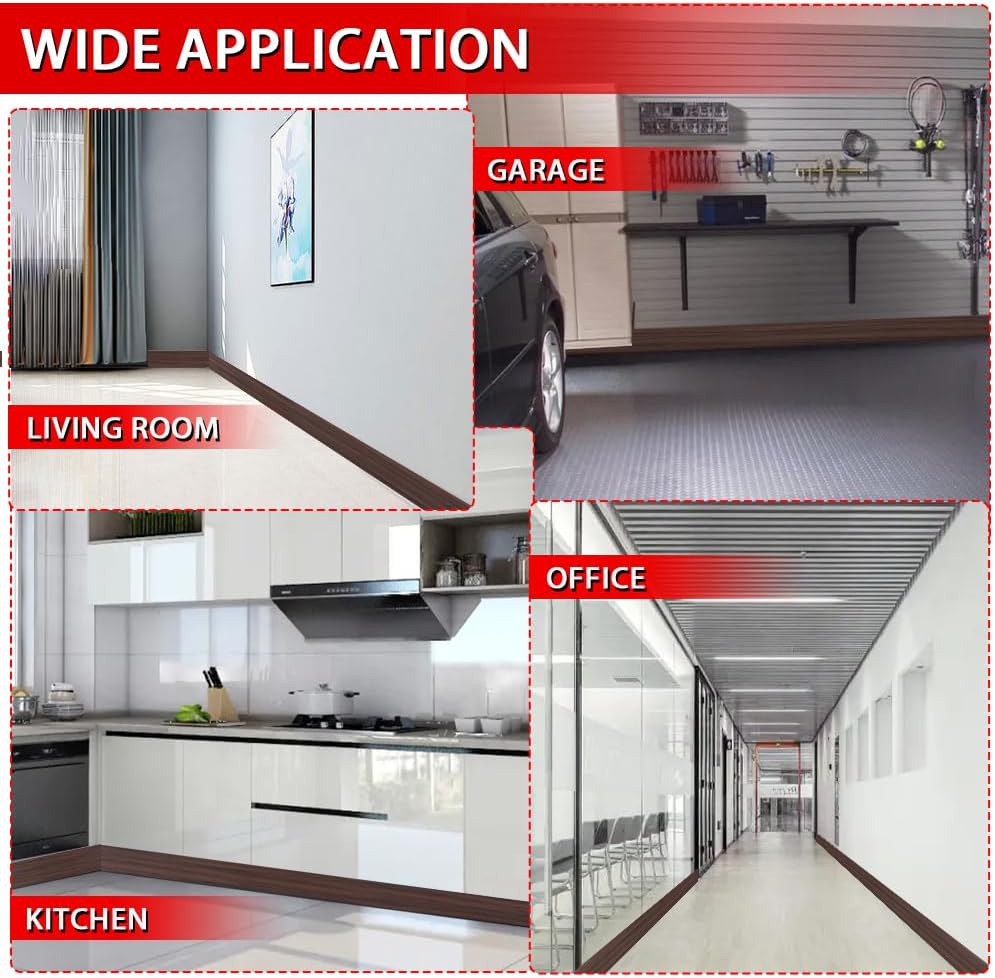 Vinyl Wall Base Baseboard Molding Trim 6" Flexible Self Adhesive Rubber Wall Base Moulding Trim Peel and Stick Design, 6 Inch x 60 Feet, Brown Wood