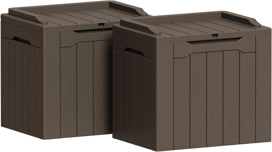 Greesum 31 Gallon Deck Box for Outside, All Weather Outdoor Storage Boxes for Patio Furniture Set, Package Delivery Box, Garden Tools, Brown(Set of 2)