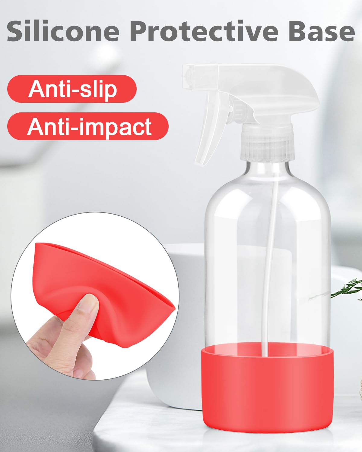 Glass Spray Bottles with Silicone Sleeve Protection, Empty 16OZ Reusable Spray Bottles, Refillable Containers with Spray Nozzles for Cleaning Solutions, Plants and Essential Oils 1 Pack Red