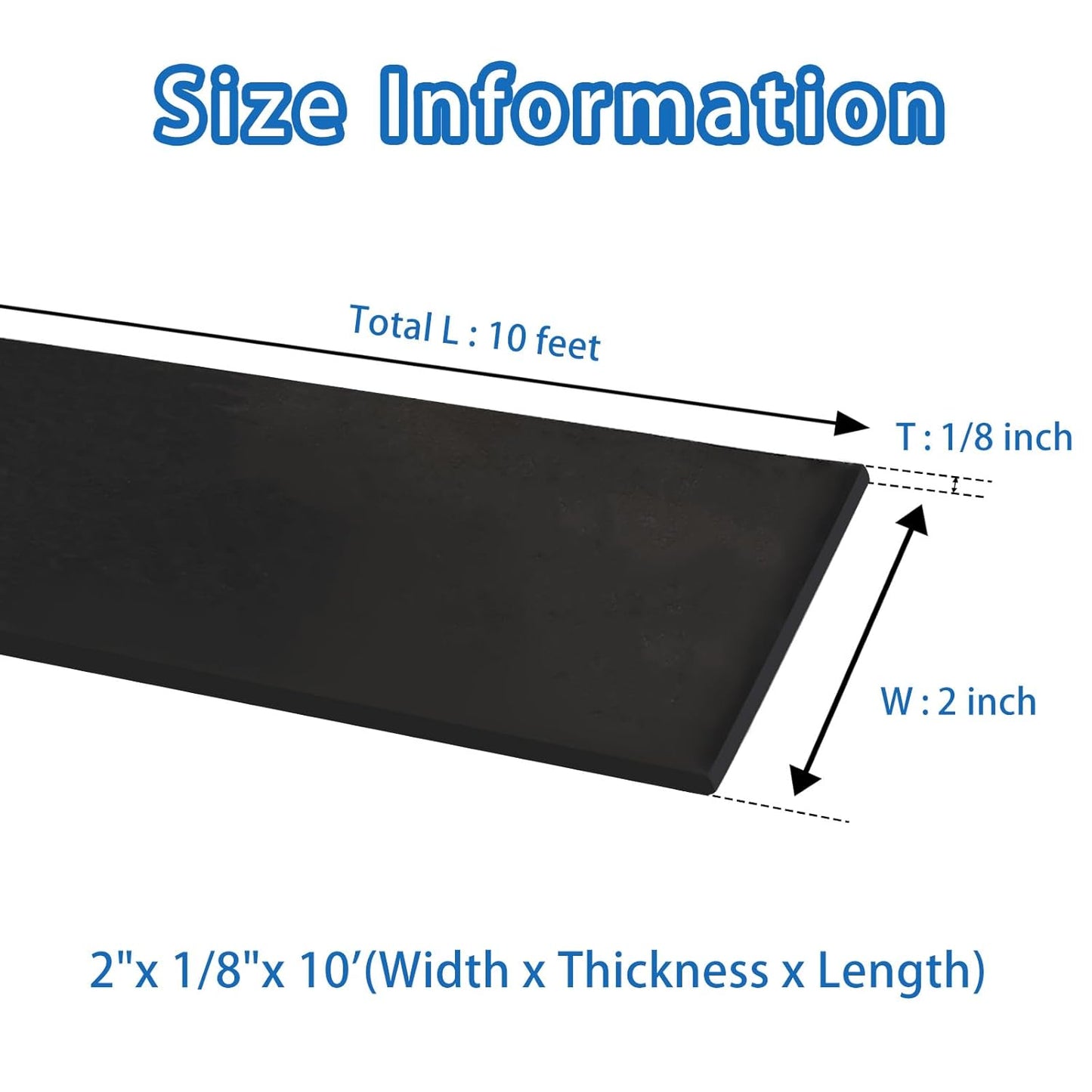 Black Solid Rubber Strip, 1/8 (.125)" Thick X 2" Wide X 10'Long, Solid Flat Rubber Roll for Anti-Slip, Anti-Vibration, DIY Gaskets, Crafts, Sealing, Supports, Protection