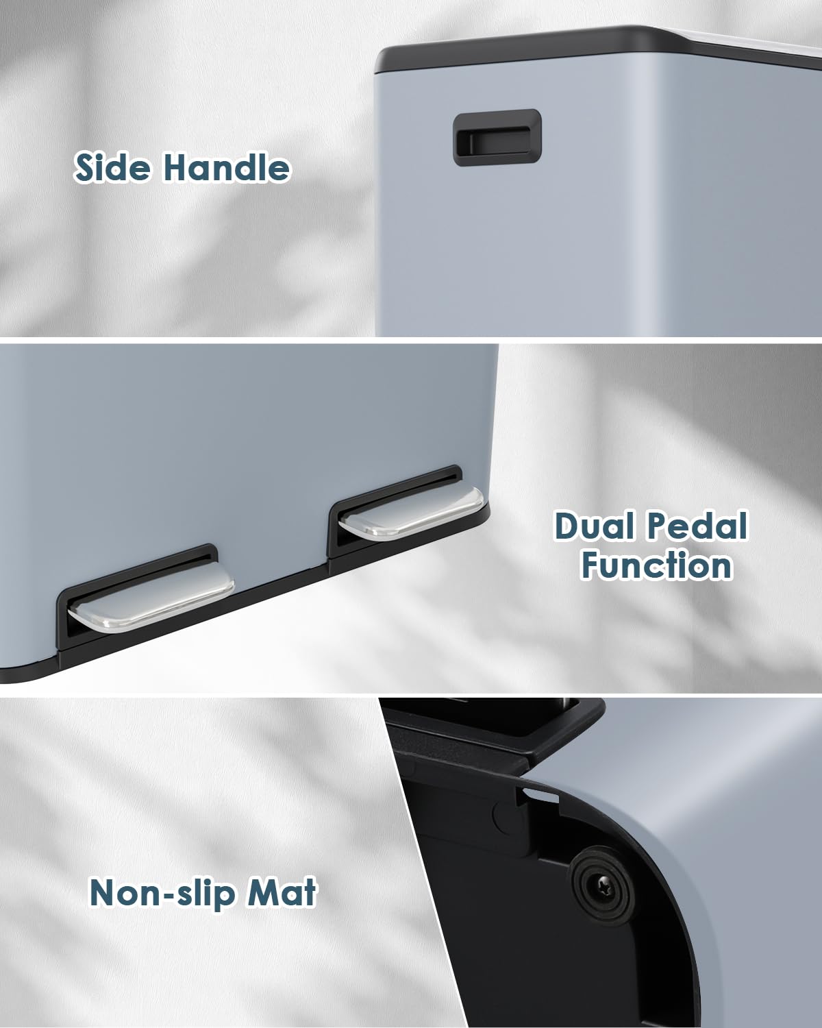 Arlopu 16Gal Dual Trash Can w/2 Built-in Box for Odor Control, Hands-Free Kitchen Garbage Bin, Recycle Waste Dustbin, Soft-Close Lid, 2 Buckets,Foot Pedal, Side Handle, Airtight,for Home Office