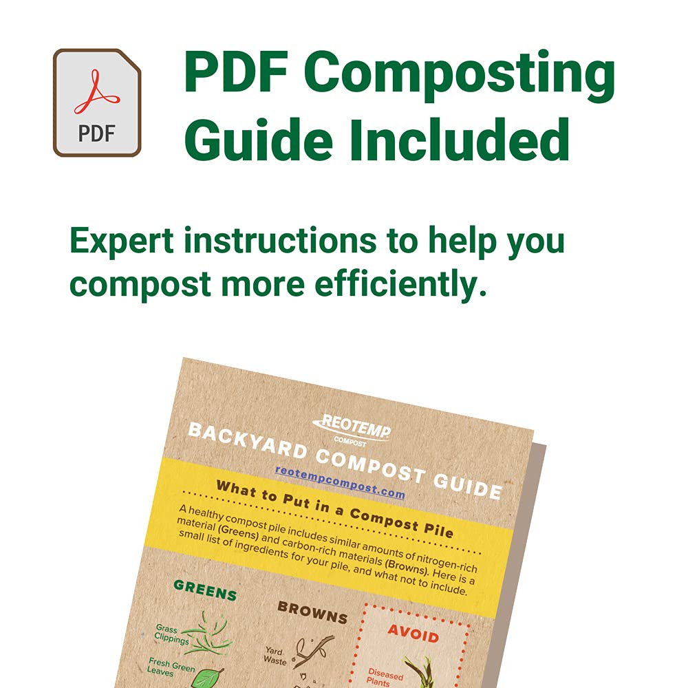 Reotemp 16 Inch Fahrenheit Backyard Compost Thermometer with Digital Composting Guide