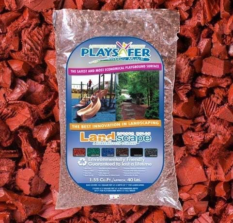 Playsafer Rubber Mulch Nuggets Protective Flooring for Playgrounds, Swing-Sets, Play Areas, and Landscaping (40 LBS - 1.55 CU. FT., Red)