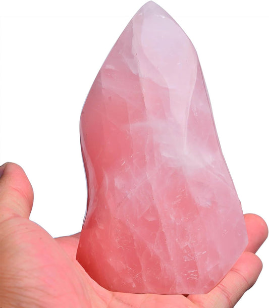 AMOYSTONE Rose Quartz Crystal Stones Energy Flame Tower Chakra Healing Stone Home Decoration 0.6-1.0LB