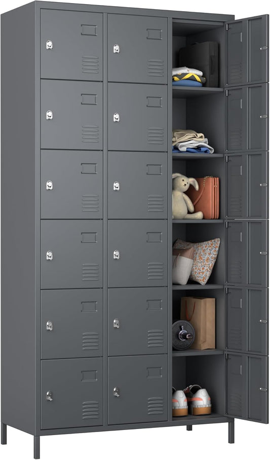 18 Doors Metal Lockers for Employees for Offices School Gyms Home,Assembly Required,Dark Gray