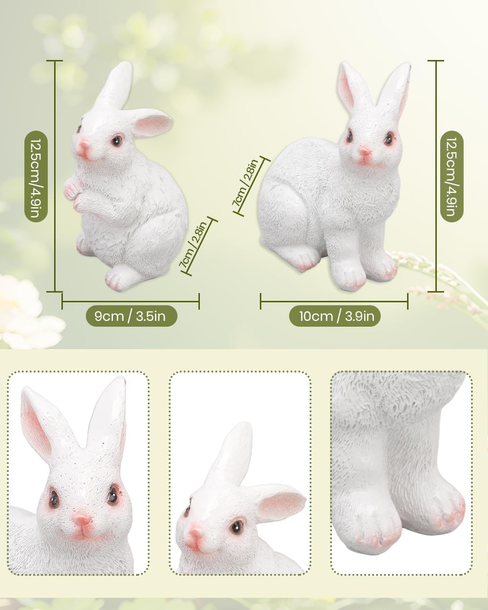 1 Pair Garden Statues Bunny Decor Resin Rabbit Figurine Cute Fairy Garden Decor Outdoor Statues for Patio Yard Porch Balcony Gifts for Women Mom Grandma White