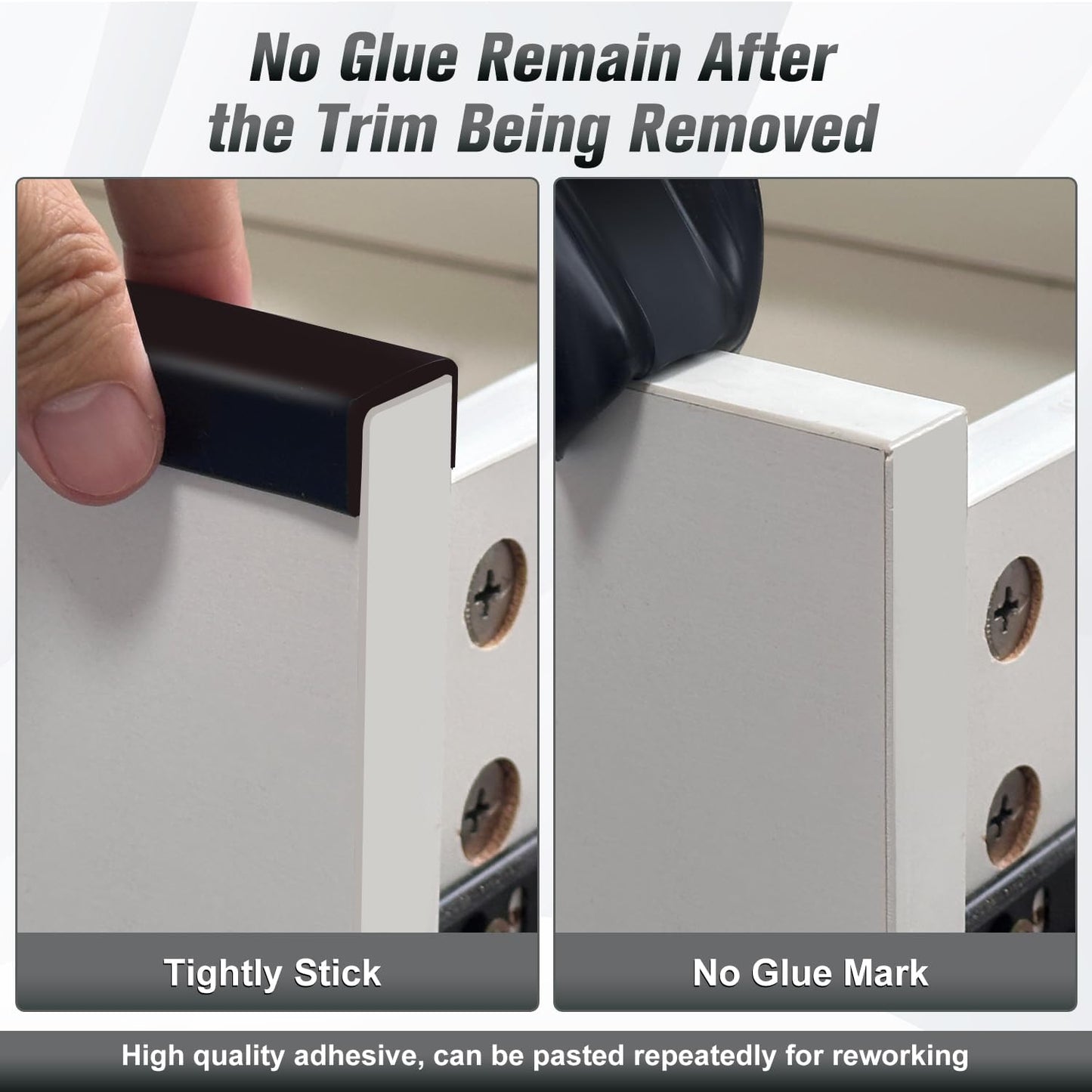 Rubber Edge Trim, 1-1/2 inch Wide U Channel Edge Trim, Big Size U Shaped Trim, Self Adhesive Edge Banding for Plywood, Woods, Doors, Shelf, Cabinet, Countertop, Length 20Ft, Black Gloss Finish